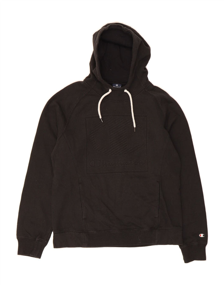 CHAMPION Mens Graphic Hoodie Jumper Large Black Cotton Vintage Champion and Second-Hand Champion from Messina Hembry 