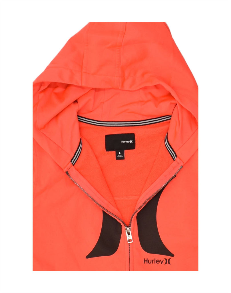 HURLEY Womens Graphic Zip Hoodie Sweater UK 14 Large Orange Polyester | Vintage Hurley | Thrift | Second-Hand Hurley | Used Clothing | Messina Hembry 