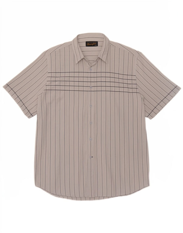 Wrangler Mens Short Sleeve Shirt XL Blue Striped Cotton