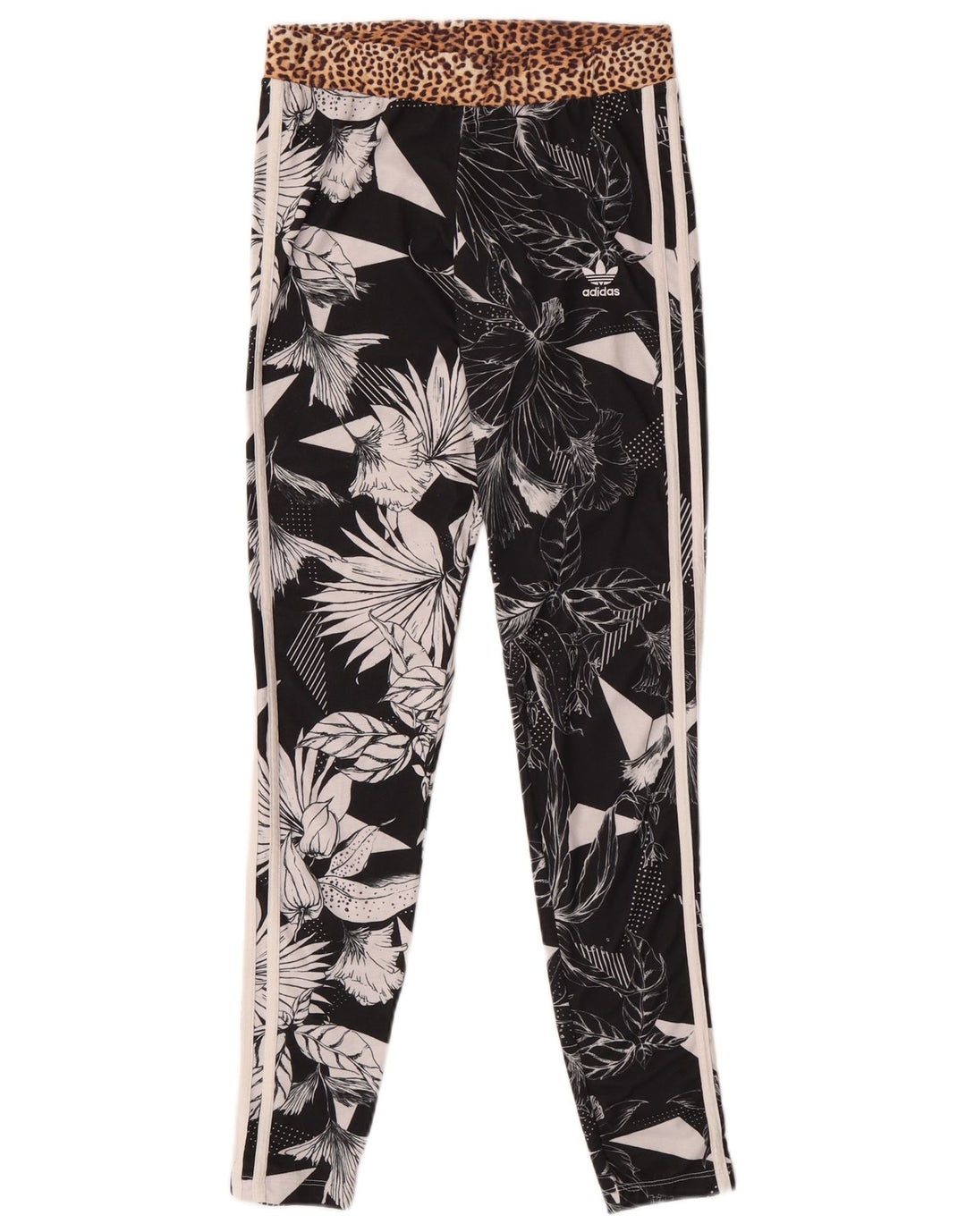 Adidas Womens Leggings UK 8 Small Black Floral Polyester Sports