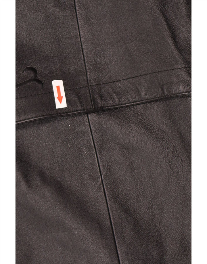 Vintage Womens Leather Coat US 12 Large Black Floral Leather