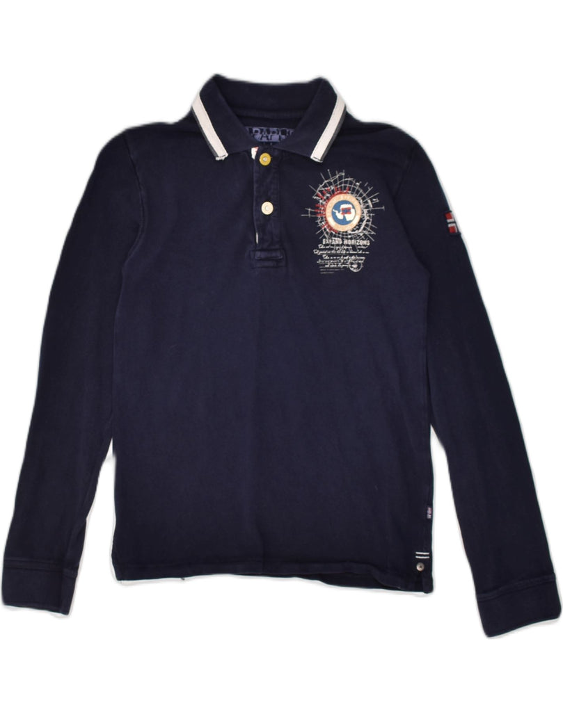 NAPAPIJRI Boys Long Sleeve Polo Shirt 9-10 Years Navy Blue Cotton | Vintage Napapijri | Thrift | Second-Hand Napapijri | Used Clothing | Messina Hembry 