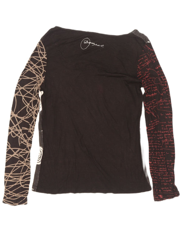 Desigual Womens Graphic Top Long Sleeve UK 12 Medium Black Floral Viscose