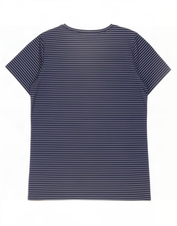 Nike Womens Dri Fit T-Shirt Top UK 16 Large Navy Blue Pinstripe Polyester