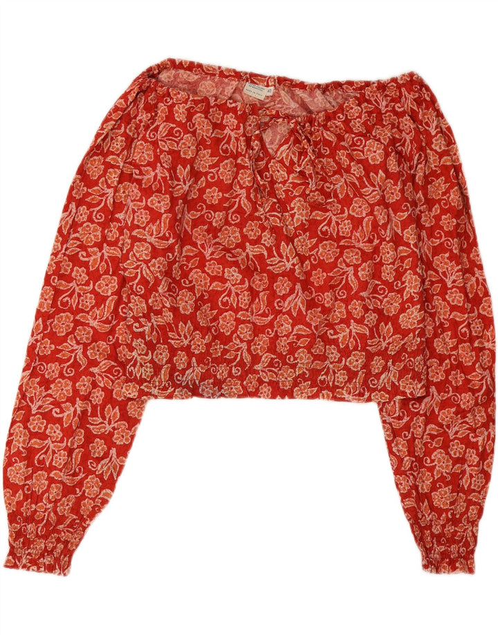 BENETTON Womens Crop Off Shoulder Top IT 42 Medium Red Floral Cotton Vintage Benetton and Second-Hand Benetton from Messina Hembry 