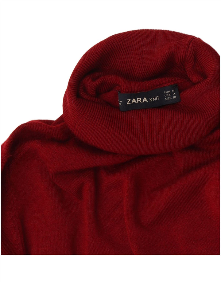 Zara Womens Roll Neck Jumper Sweater UK 12 Medium Burgundy