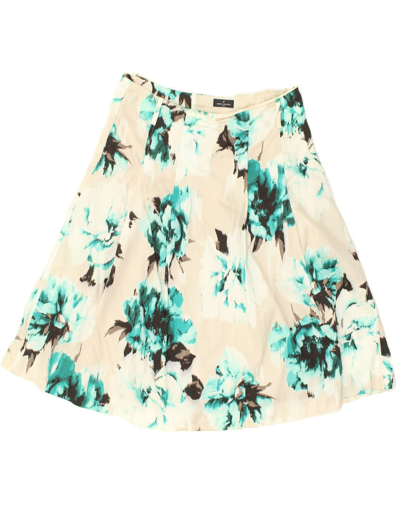DANIEL HECHTER Womens A-Line Skirt UK 12 Medium W30  White Floral Cotton | Vintage Daniel Hechter | Thrift | Second-Hand Daniel Hechter | Used Clothing | Messina Hembry 