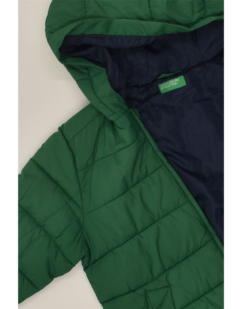 BENETTON Girls Hooded Padded Jacket 8-9 Years Large Green Polyester | Vintage Benetton | Thrift | Second-Hand Benetton | Used Clothing | Messina Hembry 