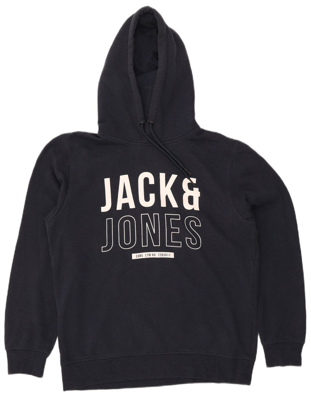 JACK & JONES Mens Graphic Hoodie Jumper Large Navy Blue Polyester