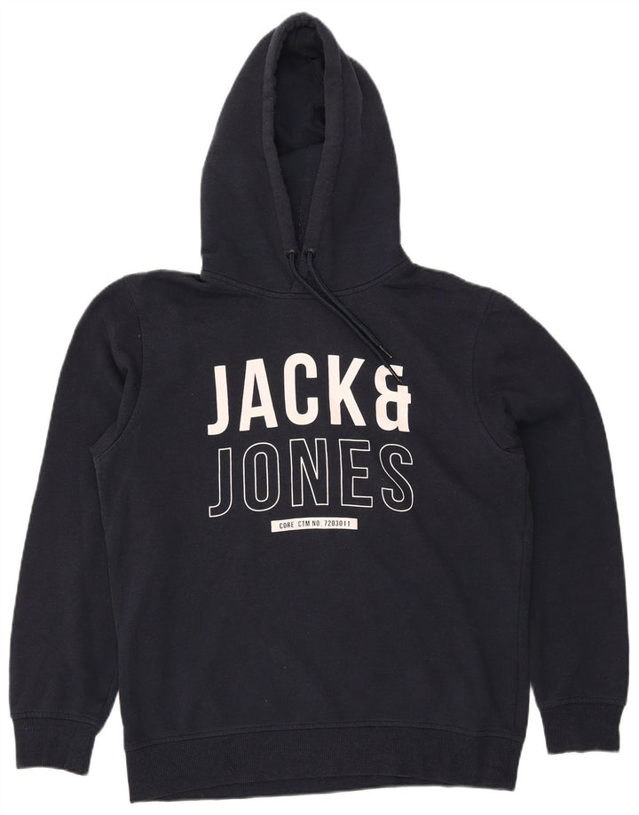 JACK & JONES Mens Graphic Hoodie Jumper Large Navy Blue Polyester