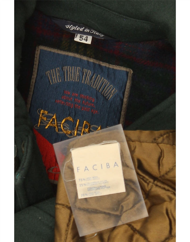 Faciba Mens Hooded Duffle Coat IT 54 2XL Green Wool