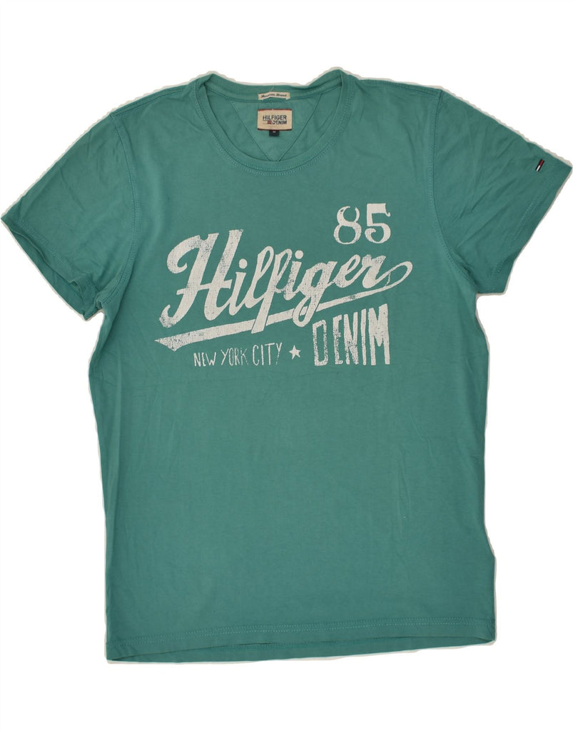 TOMMY HILFIGER Mens Graphic T-Shirt Top Medium Green Cotton | Vintage Tommy Hilfiger | Thrift | Second-Hand Tommy Hilfiger | Used Clothing | Messina Hembry 