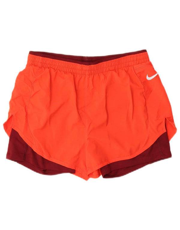 Nike Womens Dri Fit Sport Shorts UK 12 Medium Orange Colourblock Polyester