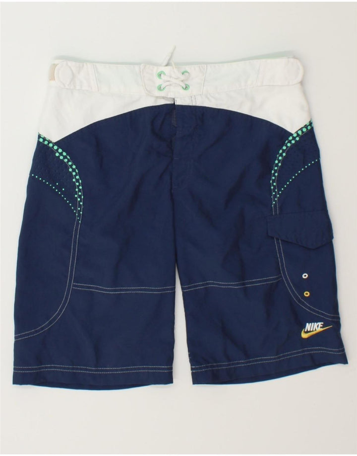 NIKE Boys Swimming Shorts 10-11 Years Medium Navy Blue Colourblock Vintage Nike and Second-Hand Nike from Messina Hembry 