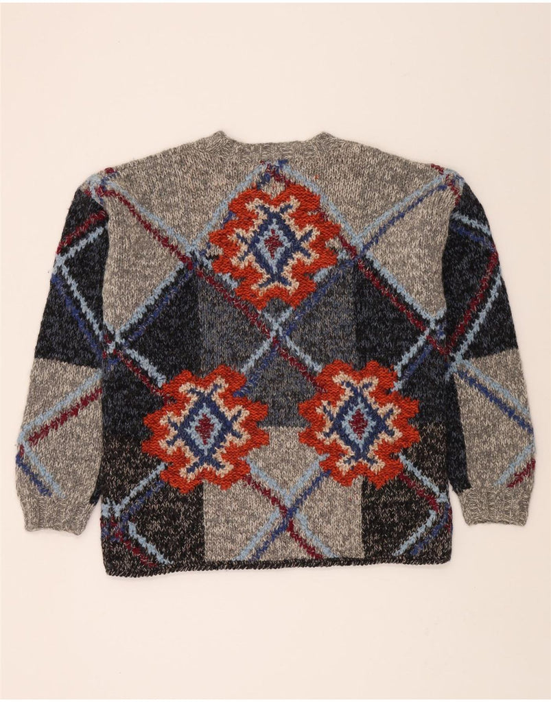 THE WEST END Mens Crew Neck Jumper Sweater Large Grey Colourblock Wool Vintage The West End and Second-Hand The West End from Messina Hembry 