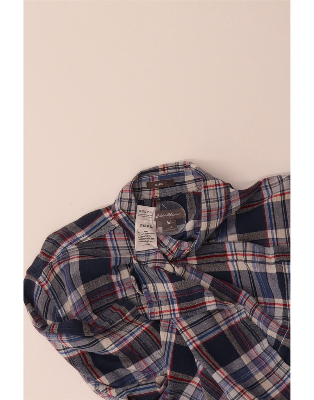 EDDIE BAUER Mens Classic Fit Short Sleeve Shirt Large Blue Check Cotton Vintage Eddie Bauer and Second-Hand Eddie Bauer from Messina Hembry 