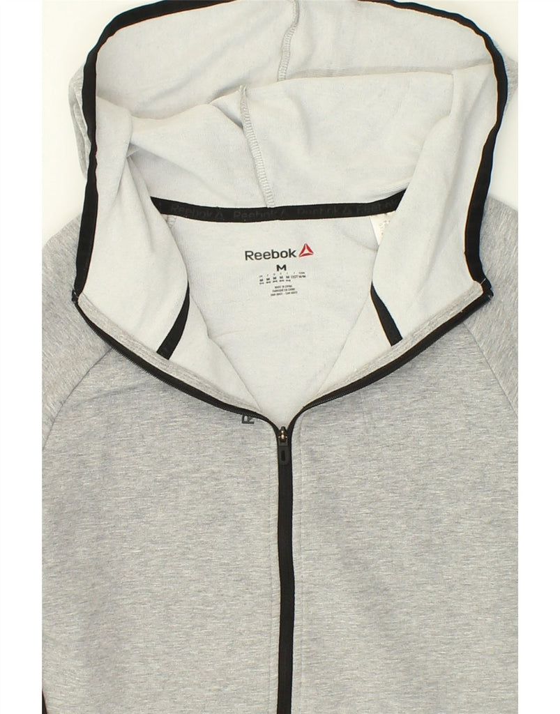 REEBOK Womens Zip Hoodie Sweater UK 12 Medium Grey Cotton | Vintage Reebok | Thrift | Second-Hand Reebok | Used Clothing | Messina Hembry 