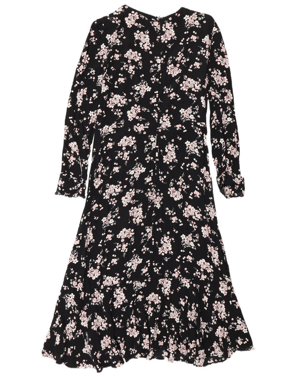 Marks & Spencer Womens Long Sleeve Maxi Dress UK 10 Small Black Floral