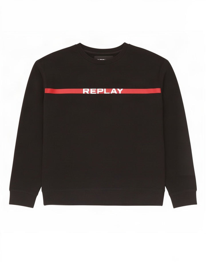 Replay Mens Graphic Sweatshirt Jumper Large Black Colourblock Cotton