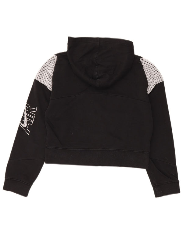 Nike Girls Crop Zip Hoodie Sweater 12-13 Years Large Black Colourblock