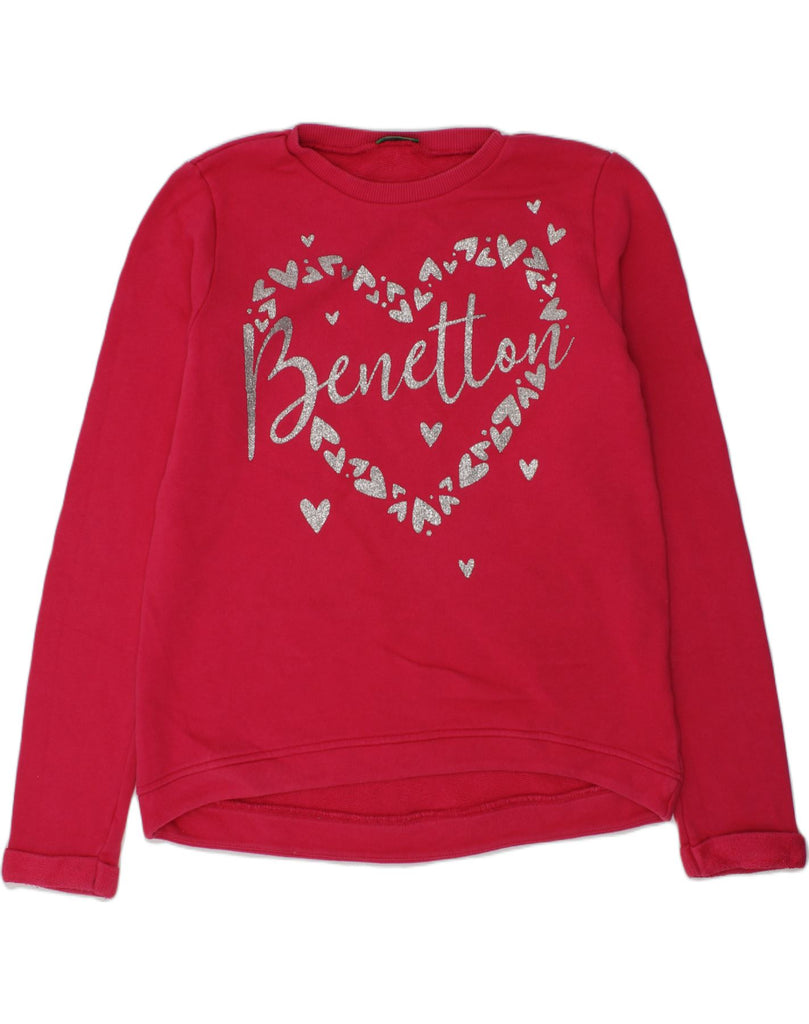 BENETTON Girls Graphic Top Long Sleeve 10-11 Years XL Pink Cotton | Vintage Benetton | Thrift | Second-Hand Benetton | Used Clothing | Messina Hembry 