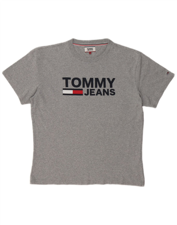 TOMMY HILFIGER Mens Graphic T-Shirt Top Large Grey Cotton