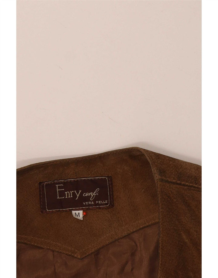Vintage Mens Suede Utility Gilet UK 38 Medium Brown Leather