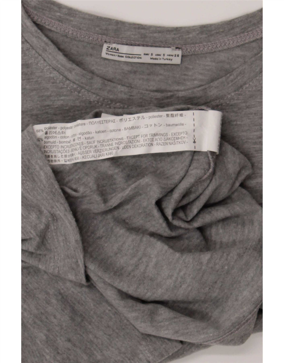 Zara Womens Graphic T-Shirt Top UK 10 Small Grey Flecked Polyester