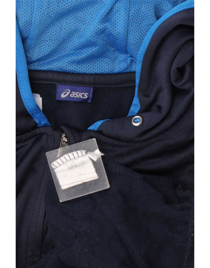Asics Mens Hooded Tracksuit Top Jacket Large Navy Blue Colourblock