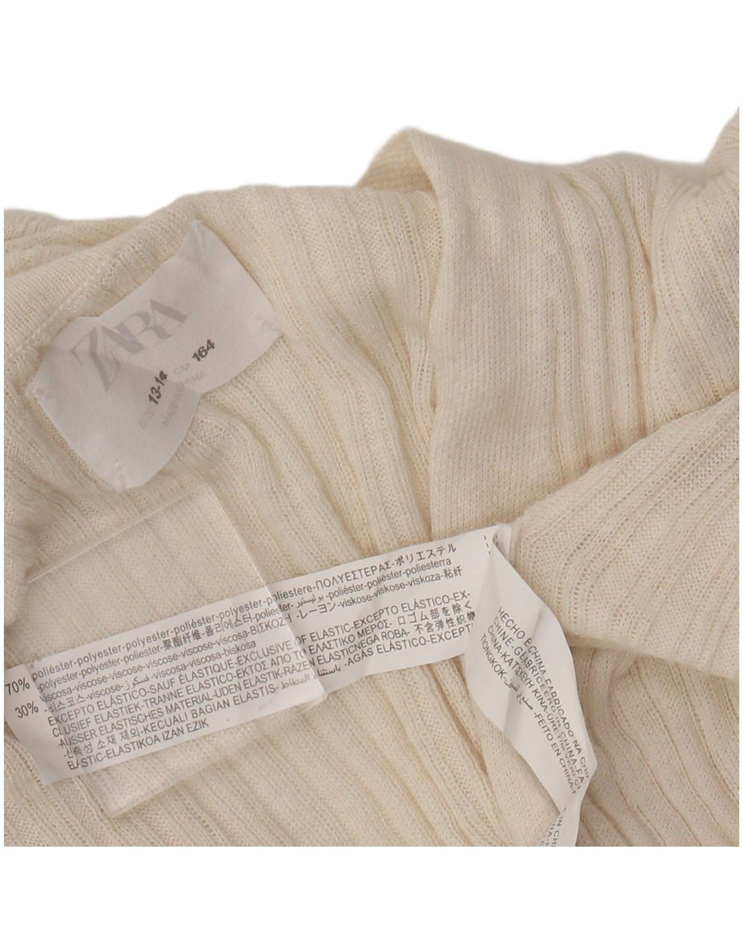 Zara Girls Longline Cardigan Sweater 13-14 Years Beige Polyester