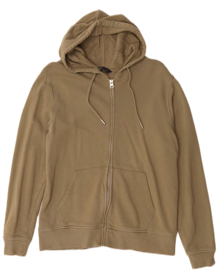 Marks & Spencer Womens Zip Hoodie Sweater UK 12 Medium Khaki Cotton