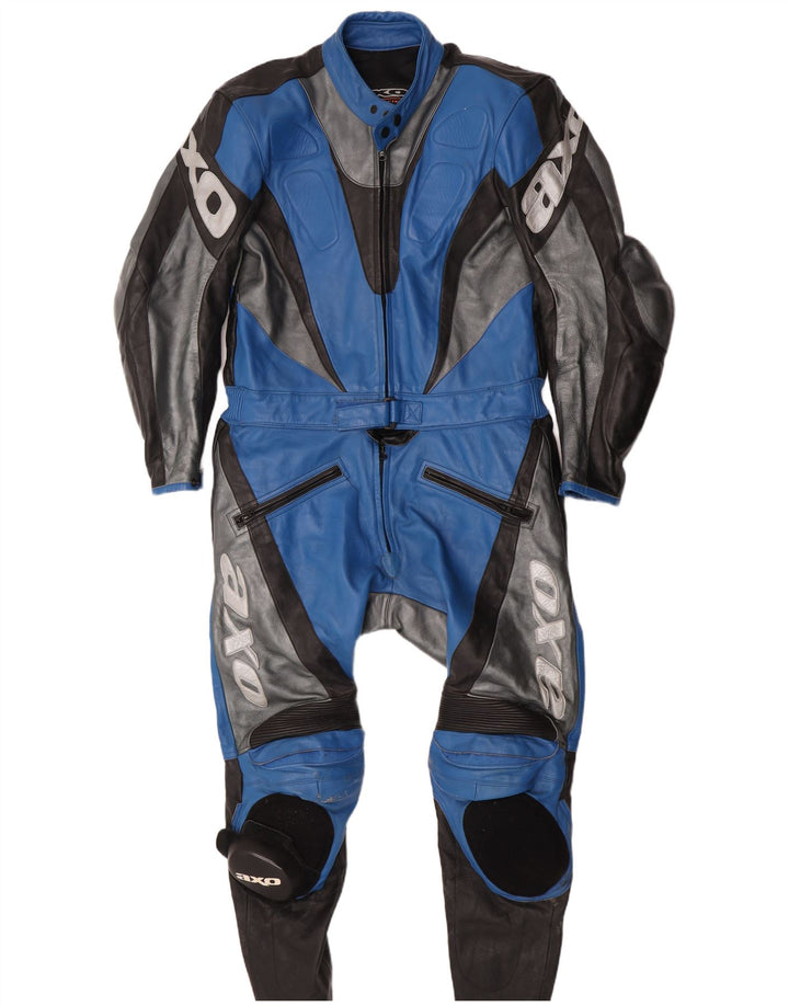 AXO Mens Racer Graphic Leather Jumpsuit IT 56 2XL  Blue Colourblock Leather