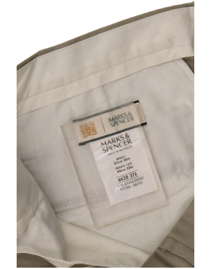 Marks & Spencer Mens Pegged Suit Trousers W38 L33 Beige Polyester