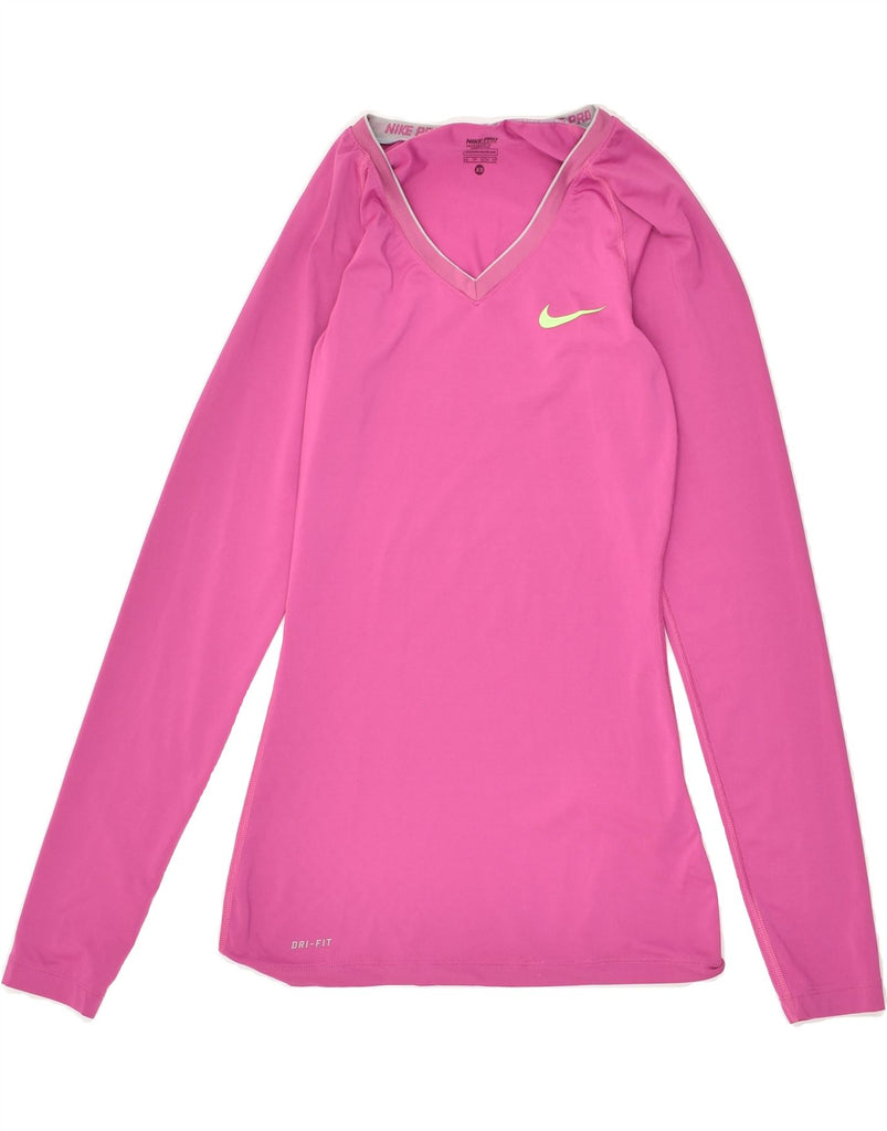 NIKE Womens Dri Fit Top Long Sleeve UK 4 XS Pink Polyester Vintage Nike and Second-Hand Nike from Messina Hembry 