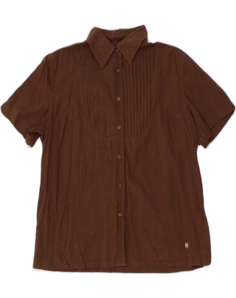 CONTE OF FLORENCE Womens Short Sleeve Shirt UK 16 Large Brown Cotton | Vintage Conte of Florence | Thrift | Second-Hand Conte of Florence | Used Clothing | Messina Hembry 