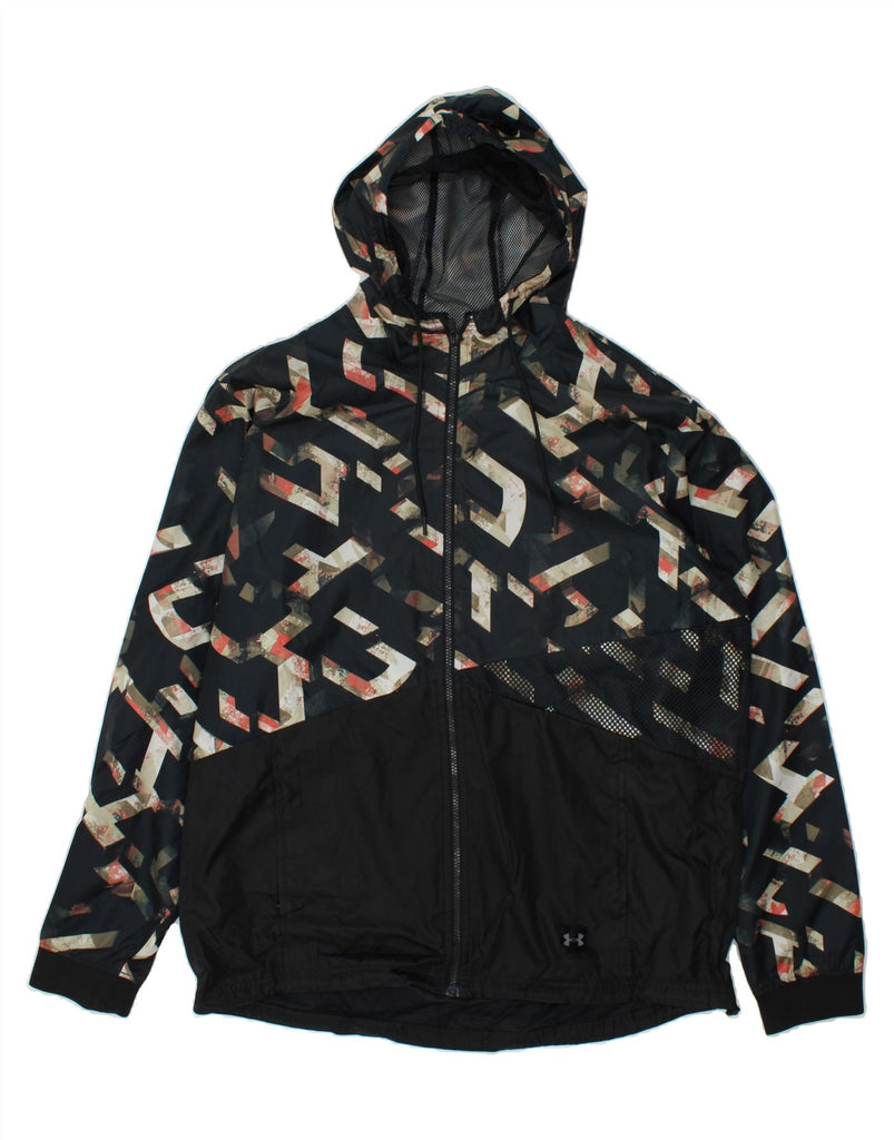 UNDER ARMOUR Mens Abstract Pattern Hooded Rain Jacket UK 42 XL Black | Vintage Under Armour | Thrift | Second-Hand Under Armour | Used Clothing | Messina Hembry 