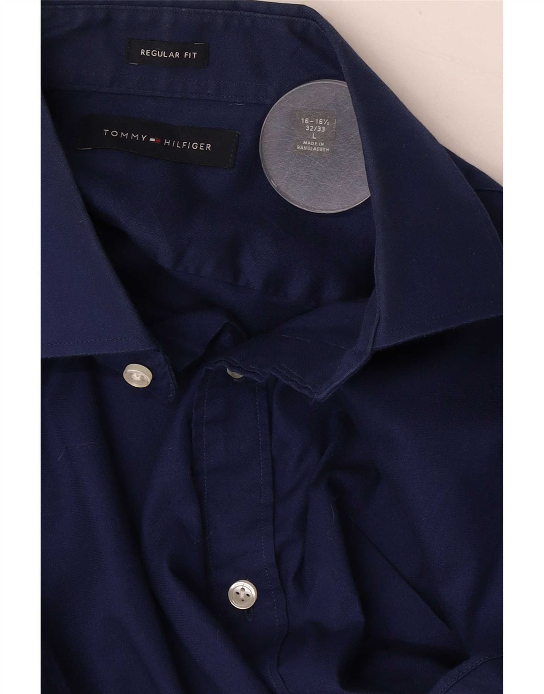 Tommy Hilfiger Mens Regular Fit Shirt Size 16 1/2 Large Blue Cotton