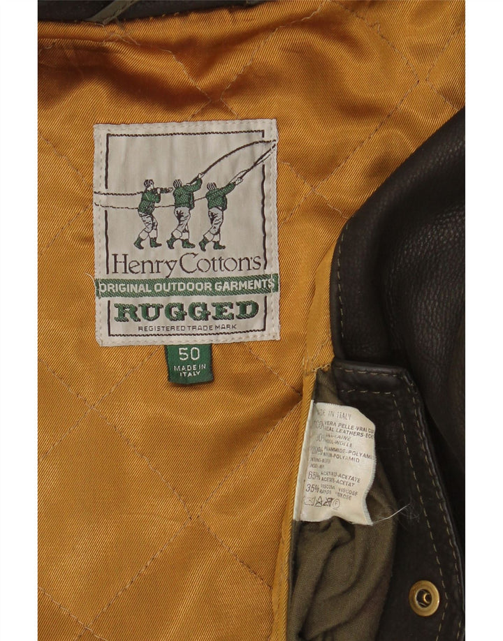 Henry Cottons Mens Leather Windbreaker Coat IT 50 Large Brown Leather