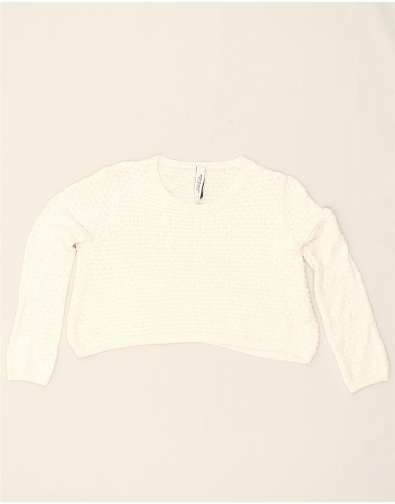 PULL & BEAR Womens Crop Boat Neck Jumper Sweater UK 10 Small White Cotton | Vintage Pull & Bear | Thrift | Second-Hand Pull & Bear | Used Clothing | Messina Hembry 