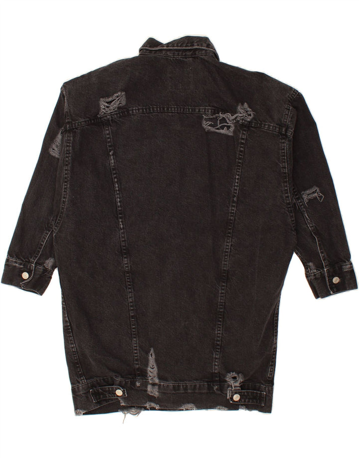 ZARA Womens Distressed Denim Coat UK 14 Medium Black Cotton Vintage Zara and Second-Hand Zara from Messina Hembry 