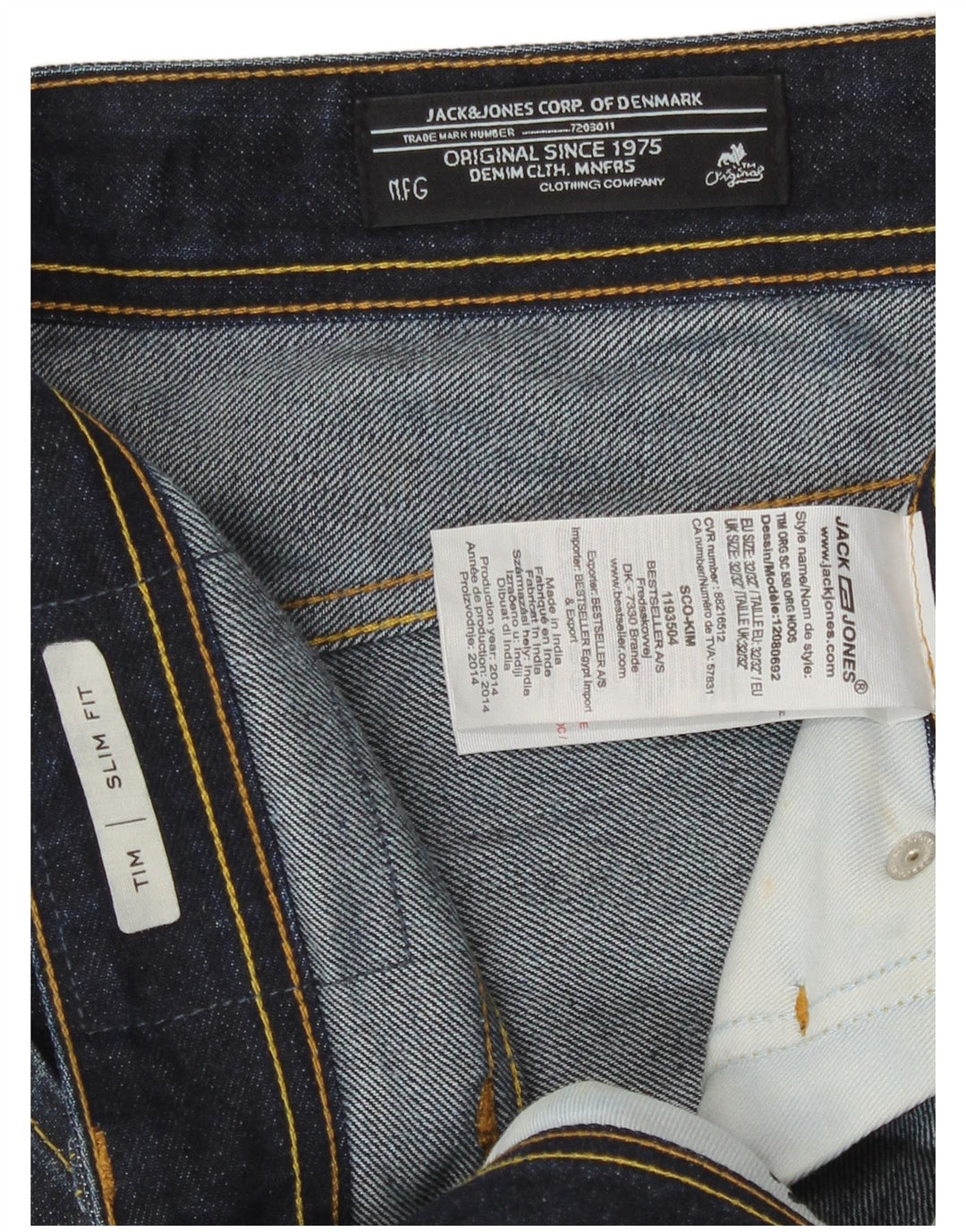 Jack & Jones Mens Tim Slim Jeans W32 L32 Navy Blue Cotton