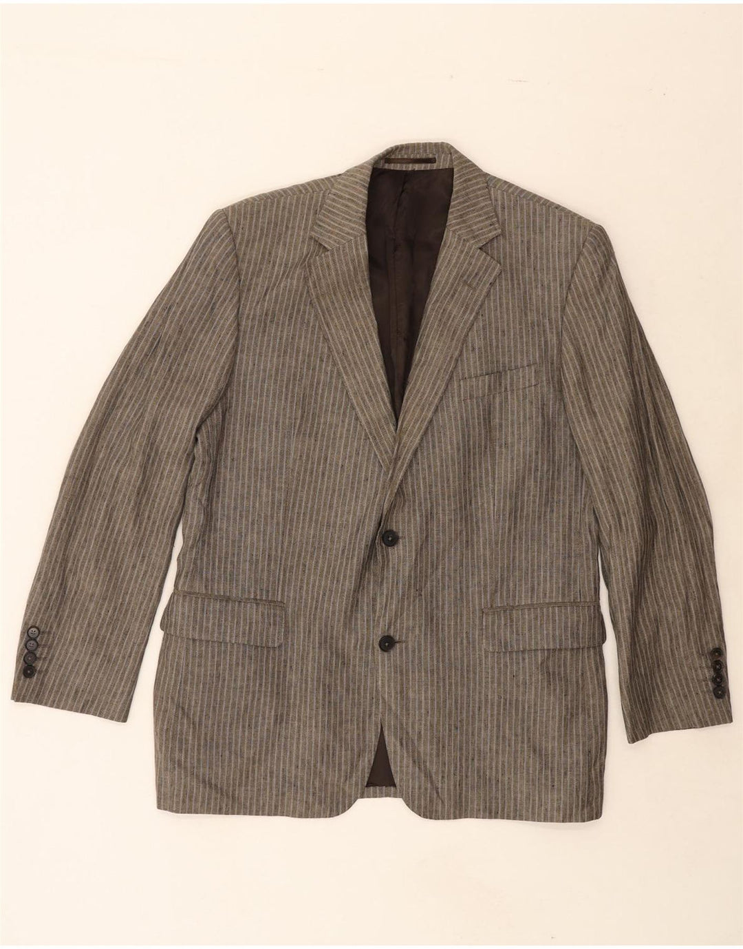 JAEGER Mens 2 Button Blazer Jacket UK 42 XL Grey Striped Linen Vintage Jaeger and Second-Hand Jaeger from Messina Hembry 