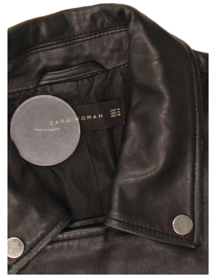 Zara Womens Leather Biker Jacket UK 12 Medium Black