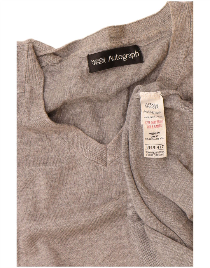 Marks & Spencer Womens Autograph V-Neck Jumper Sweater UK 14 Medium Grey