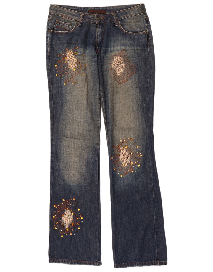 Elisa Landri Womens Distressed Bootcut Jeans IT 44 Medium W30 L35 Blue