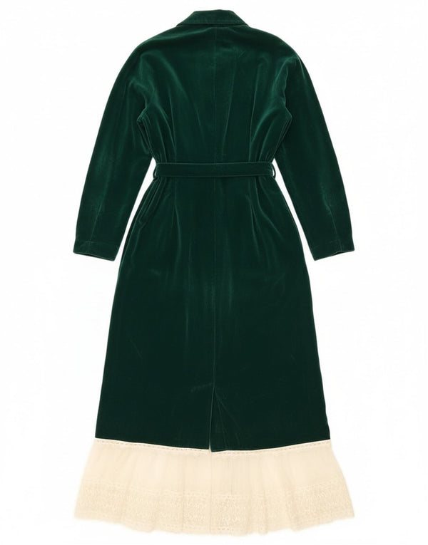 Vintage Womens Long Sleeve Velvet Maxi Dress UK 12 Medium Green Colourblock