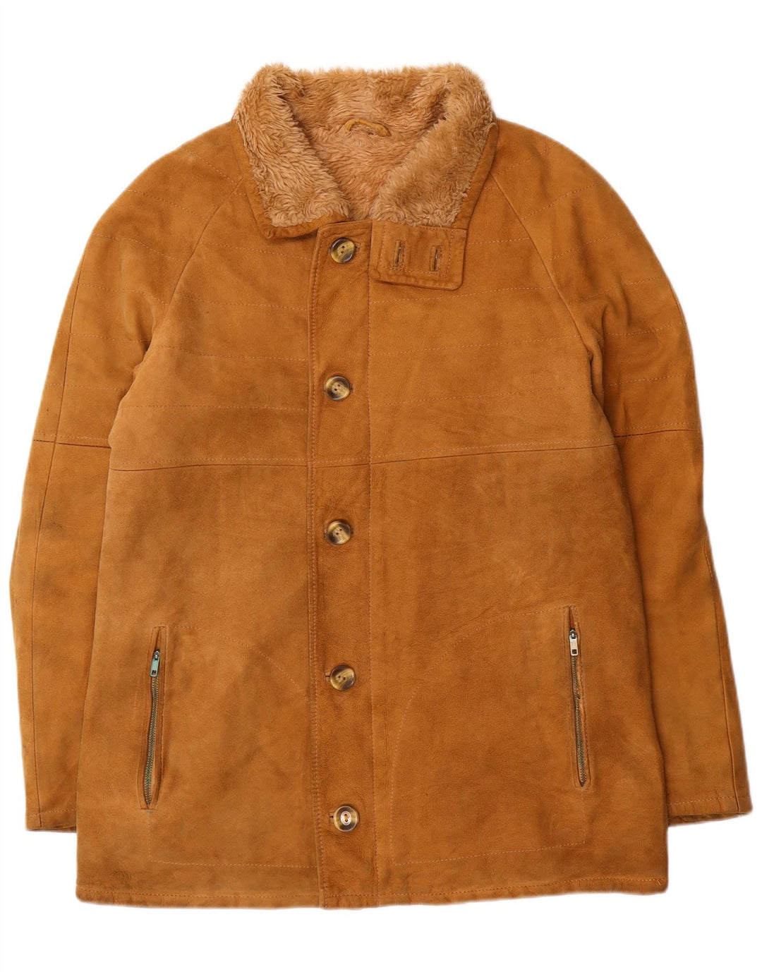 Vintage Mens Shearling Jacket IT 52 XL Brown Leather