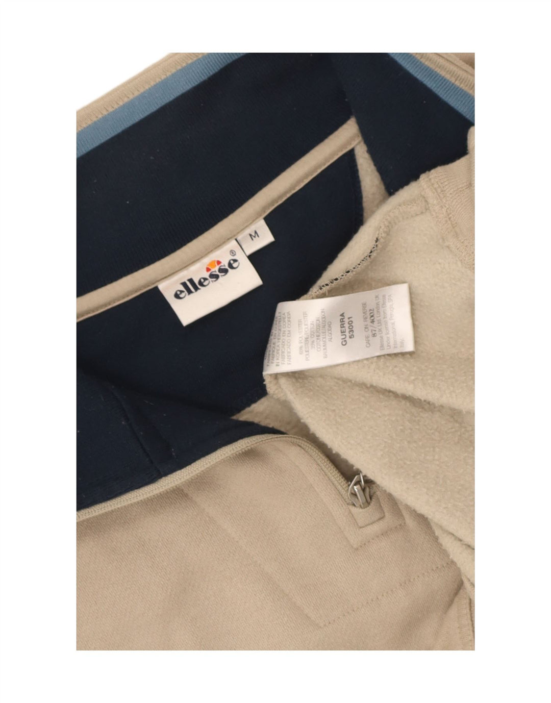 Ellesse Mens Zip Neck Sweatshirt Jumper Medium Beige Polyester