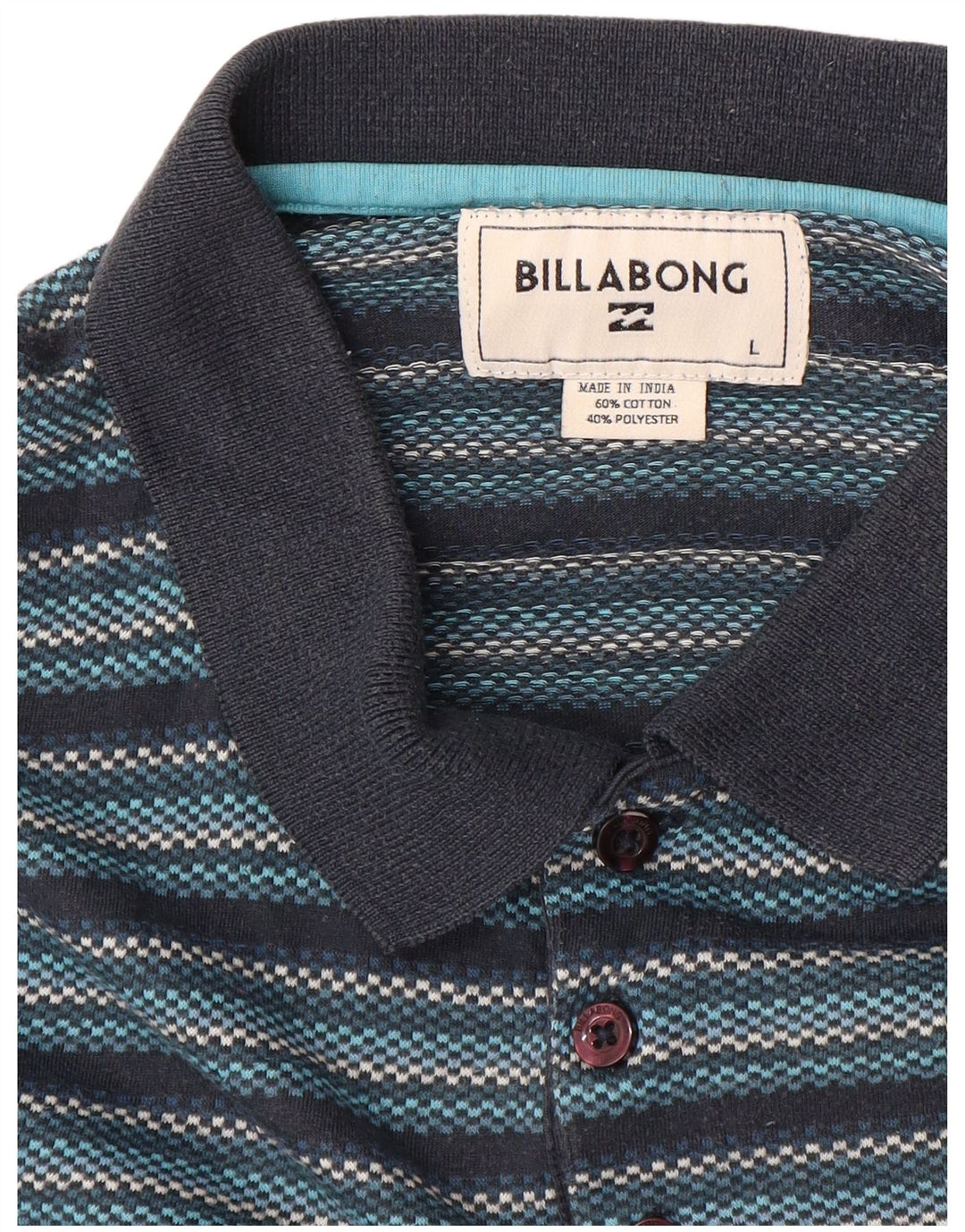 Billabong Mens Polo Shirt Large Navy Blue Striped Cotton