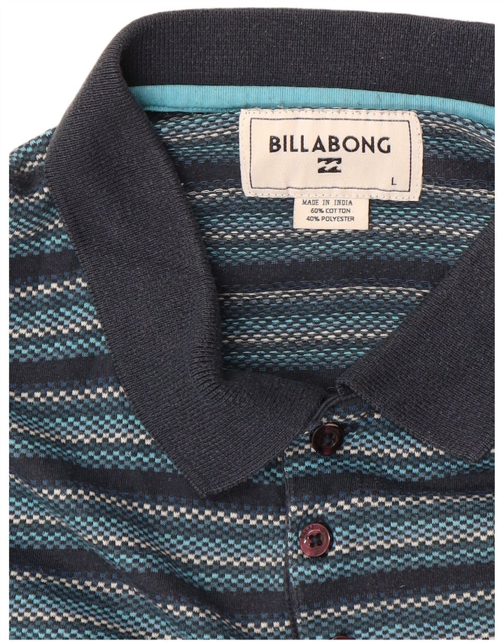 Billabong Mens Polo Shirt Large Navy Blue Striped Cotton